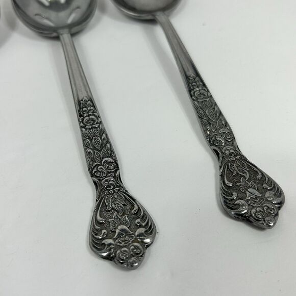 Versailles Stainless Serving Spoons Slotted MCM 8" MSI Flatware Japan Floral - Picture 3 of 13